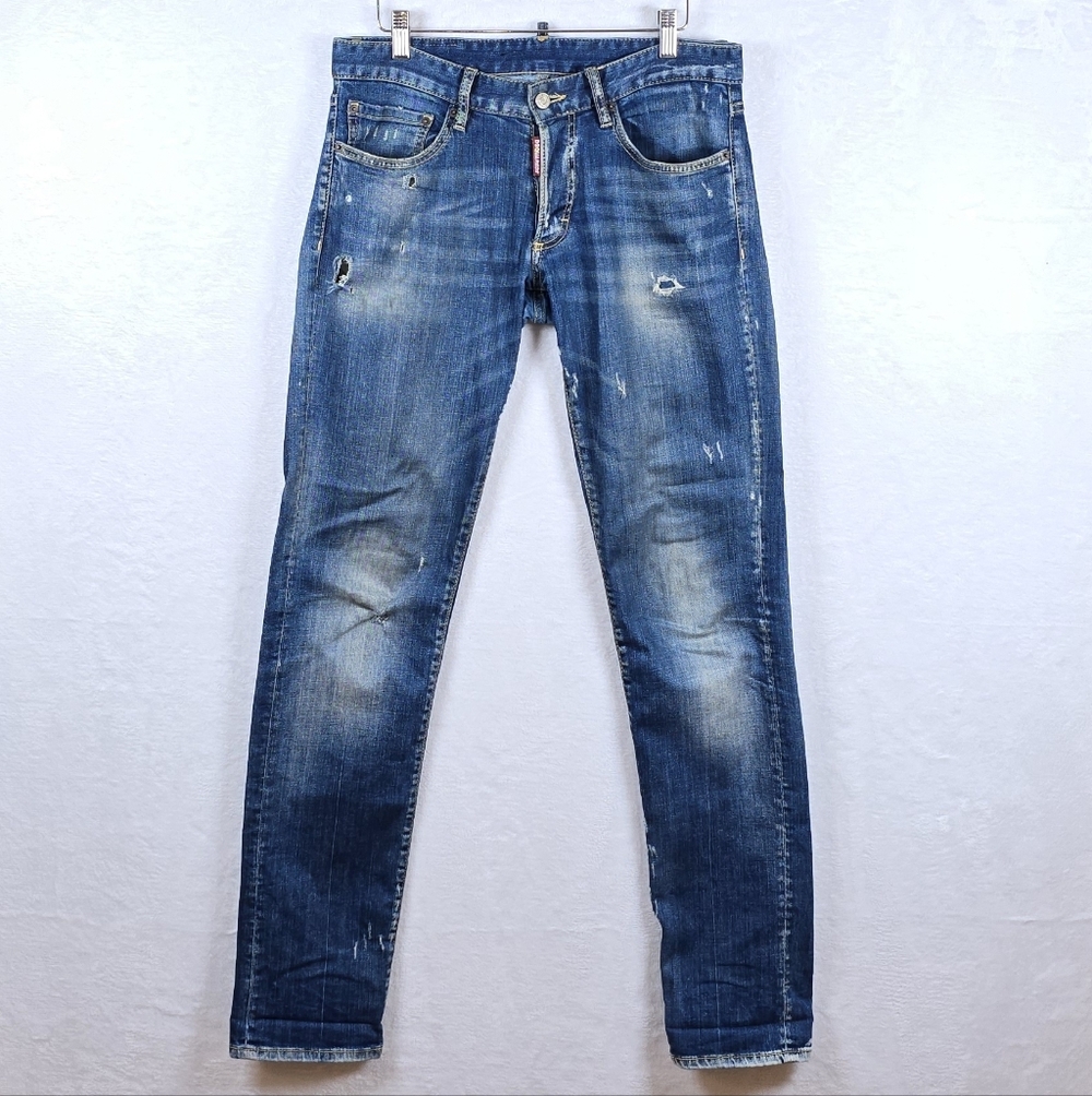 DSQUARED2 Slim Fit Distressed Faded Denim Pants Made In Italy Men's Jeans Sz.30